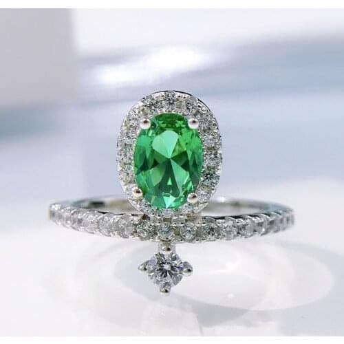 2021 New 1 Carat Green High Carbon Diamond Proposal Crown Ring Ring Ladies Simple Temperament Anniversary Jewelry Gift