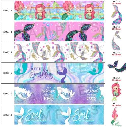 New Mermaid Tail Cartoon Girl Printed 5 Yards 25mm/38mm/50mm/75mm Grosgrain/Satin Ribbon For DIY Crafts Handmade Accessories