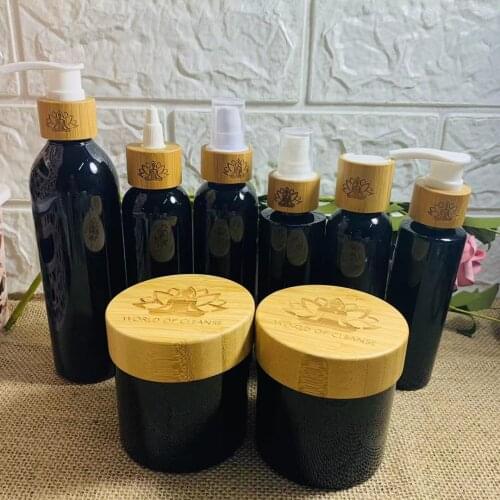 Cosmetic CBD Cream Jar With Bamboo Wood Lid Black Brown Green Plastic Container Skin Care Packaging Bottle Custom Logo Bottles