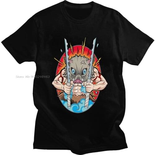 Cool Demon Slayer Manga Hashibira Inosuke T Shirt Men Pure Cotton Graphic T-shirt Short Sleeves Kimetsu No yaiba Tees