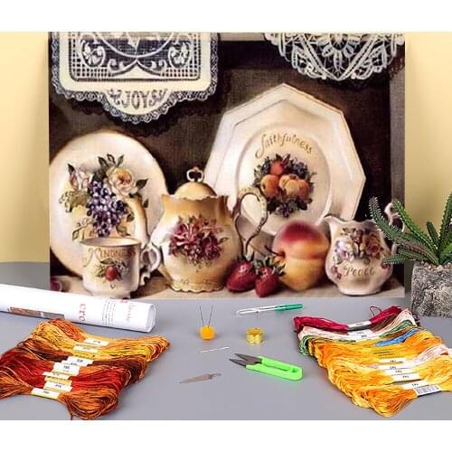 Fruit Printed 11CT Cross-Stitch DIY Embroidery Set DMC Threads Sewing Craft Needlework Handicraft Counted Jewelry
