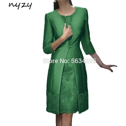 NYZY M22G With Jacket 2 Piece Green Elegant Mother of the Bride Groom Dresses 2020 Wedding Party Gown Guest Wear Church Suits