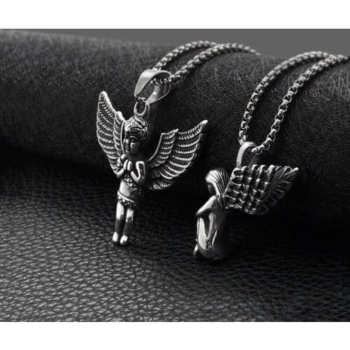 Titanium steel angel wing pendant necklace stainless steel men and women fashion jewelry necklace