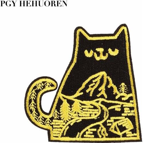 PGY 1PCS Cartoon Cat Embroidery Circular Badge Cartoon Patches For Clothing Patches Animal Patches Back pack DIY Applique