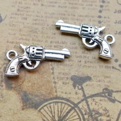 20pcs/Lot 21.7x11.8mm Pistol Charms Antique Silver Color Pendants for DIY Jewelry Making
