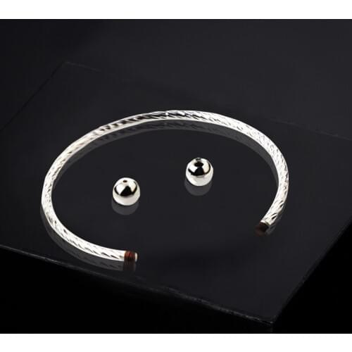 QianBei 2017 1pcs New Fashion Mens Bangles Bracelet Silver Plated Brass with twin Round ball design Womens Bang Charm Jewelry