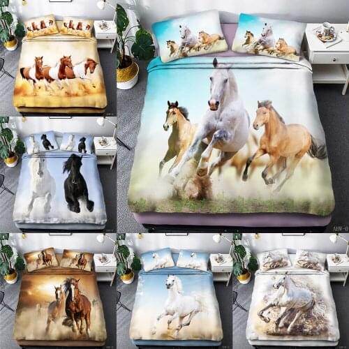 Animal Horse Series Can Be Customized Three Sets Of 3D Digital Single Twin Double Queen King Quilt Galloping Horse