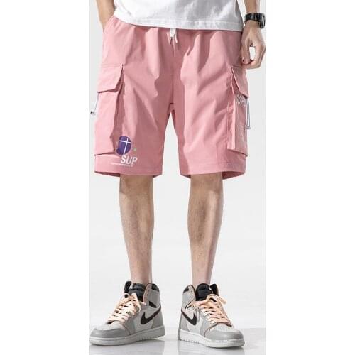 2021 Pink Cargo Shorts Summer Funny Shorts Cool High Street Hip Hop Shorts Trousers Fashion Mens Harajuku Gothic Shorts Pants