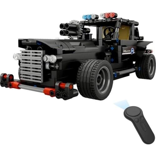 Assembled 2.4G Four-way Remote Control Assembling Blocks Electric Special Police Command Car