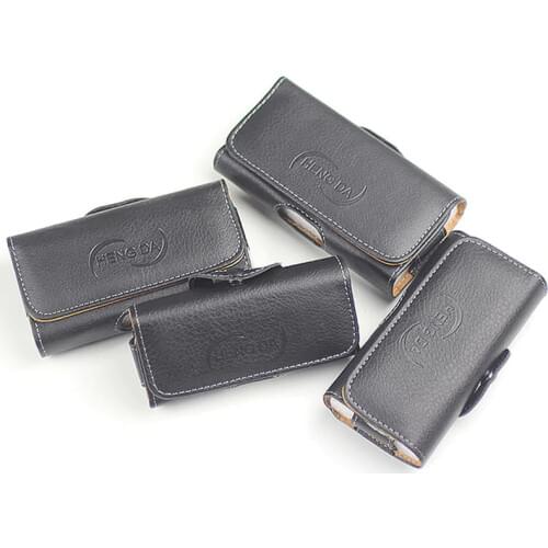 Universal Men Black Business Leather Phone Case For 2.6-6.0 Inch Phone Pouch Waist Bag Belt Simple Protect Cover Card Holder