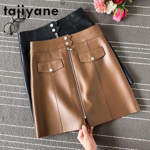 Tajiyane Black Mini Skirts Womens 2021 100% Sheepskin Leather Skirt High Waist Skirt Female Korean Fashion Jupe Femme Pph4856