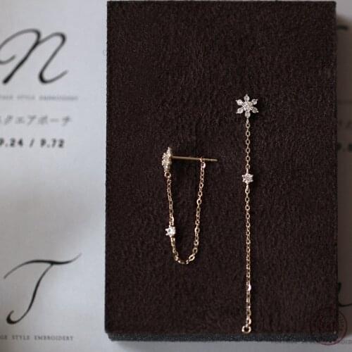 925 Sterling Silver Simple Snowflake Long Tassel Earrings Women Pavé Crystal Exquisite Temperament Wedding 14k Gold Plating