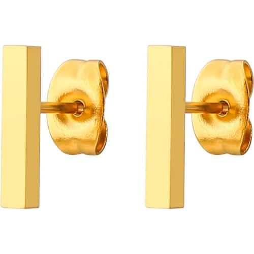 AsJerlya Fashion Titanium Steel Geometric Square Earrings Stainless Steel Rose Gold Strip Ear Stud Womens Accessories