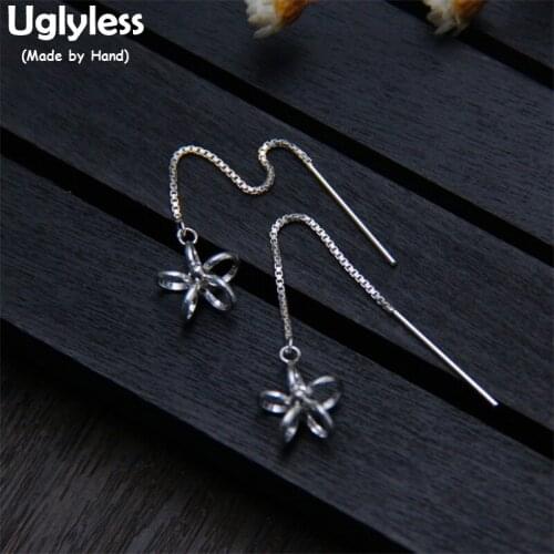 Uglyless S 925 Sterling Silver Ear Lines for Women Handmade Hollow 3D Stars Dangle Earrings Simple Fashion Brincos Fine Jewelry