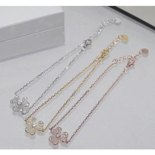 SLJELY Luxury 925 Sterling Silver Micro Cubic Zircon CZ Three Leaves Flower Clover Bracelet for Women Brand Design Jewelry