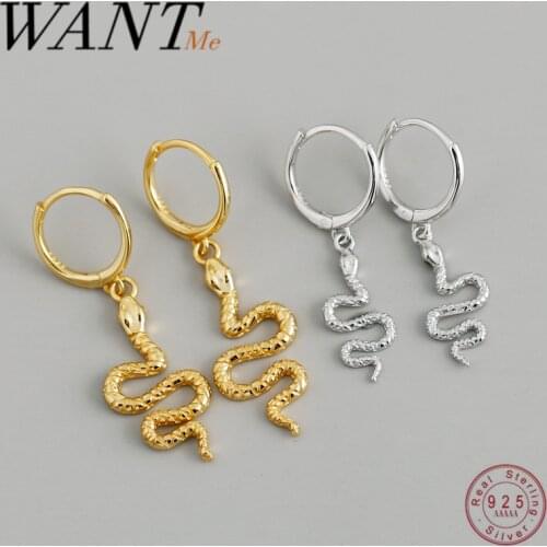 WANTME Punk Genuine 100% 925 Sterling Silver Long Bohemian Snake Stud Earrings for Fashion Women Party Animal Jewelry Gift 2020