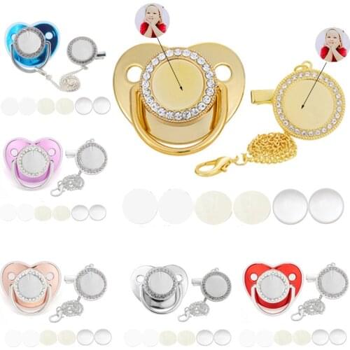 10 Sets Blank Baby Pacifier And Clips Custom Personalized Golden Bling Silicone Infant Nipple Sublimation Dummy Newborn Pacifier