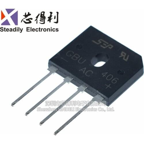 10pcs/lot New Gbu406 4A 600V Flat Bridge Bridge Rectifiers Glass Passivation Rectifier