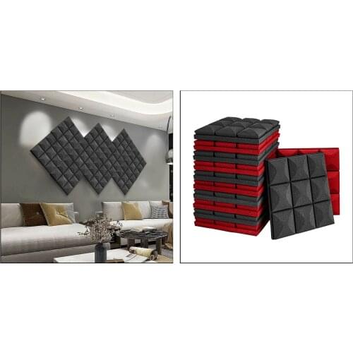 12-Pack 12"x12"x2" Acoustic Soundproofing Foam Panels Black & Red, Easy to Install