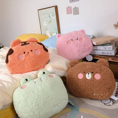 2021 35*27cm Kawaii Animals Pillows Fuzzy Stuffed Soft Cartoon Bunny Tiger Frog Pig Bear Plush Pillow Cot Bed Chair Sofa Decor