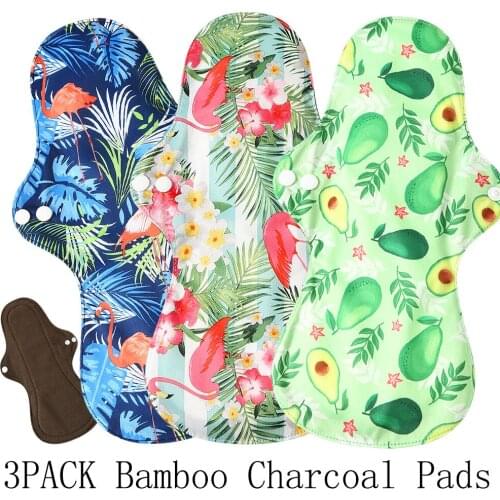 3pcs Extra Large Reusable Bamboo Charcoal Menstrual Pads Heavy Flow Sanitary Pads Washable Mama Sanitary Towel Pad Night Using