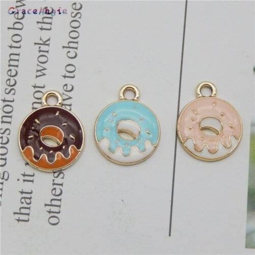 6pcs/pcs Donut charms for jewelry making Enamel Alloy Pendant Drop Earrings Pendant Funny Food Accessories Brooch Pins Keychain