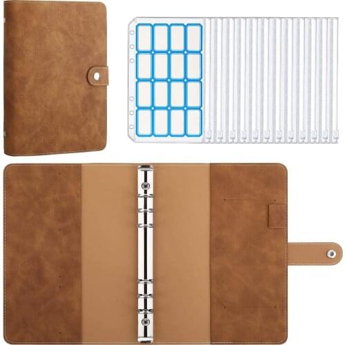 A5 Budget Binder PU Leather Loose-Leaf Notebook Cover with 10-Pack Clear Plastic Binder Pockets Envelopes Budget Money System
