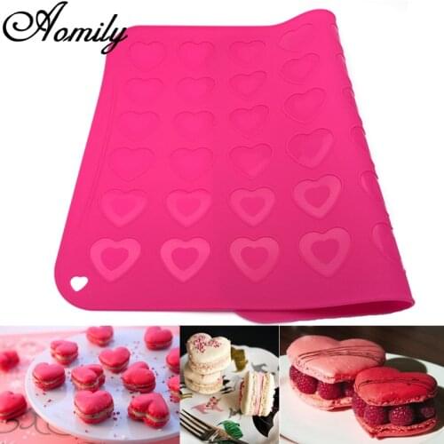 Aomily 40*30cm Macaron 42 Heart Shaped Silicone Dough Mat Bakeware Pastry Oven Pasta Baking Sheet Tray Liner Mat Cake Pad