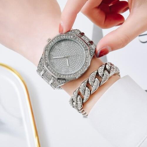 Watch for Women Top Brand for Men Luxury Iced Out Gold Watch Set Gifts Hip Hop Quartz Wristwatch Couple Watch Relojes Para Mujer
