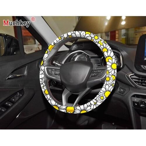 For Chevrolet Silverado 2020 Microfiber Leather Car Steering Wheel Cover With Fashionable Flower Protective Cover All Seasons