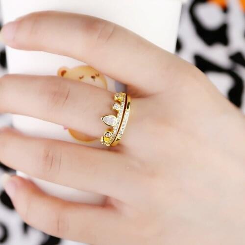 Dropshipping 2020 Delicate Gold Color Crown 2pcs Ring Set For Women Girls With White Bling Tiny CZ Boho Wedding Jewelry Gifts
