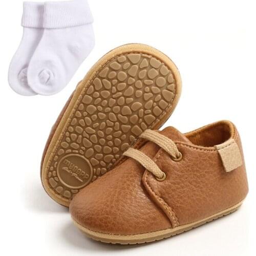 8 Colors Ins Baby Boys Shoes Newborn Toddler Shoes Infant Boys Girls PU Anti-slip Casual Sneakers + 1 Pair Socks