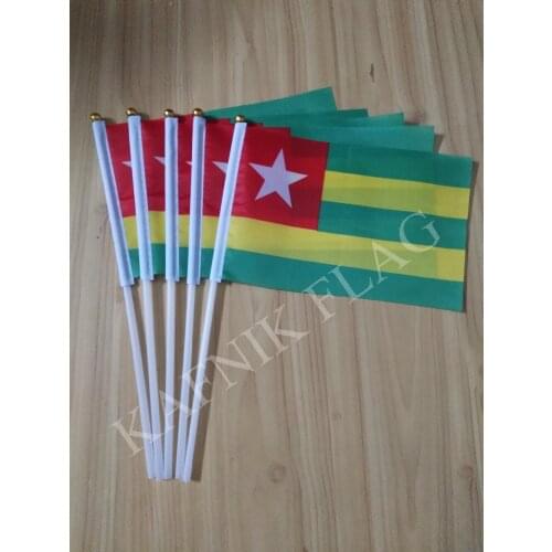 KAFNIK,5pcs 14*21cm Togo Small Flags National hand Flag with Pole for advertisement decoration, free shipping