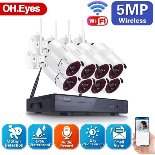 OH.eyes 5MP Wireless NVR Kit Security Cameras for Home Wifi CCTV Camera System Outdoor Waterproof Wireless Camera System 8CH