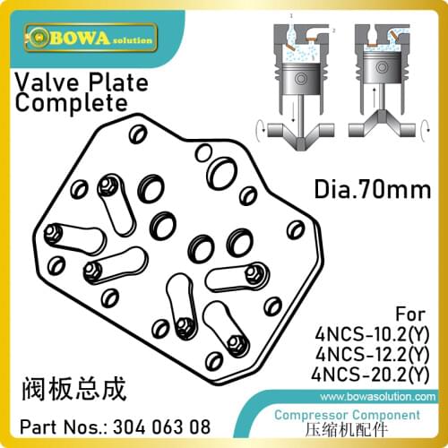Dia.70mm valve plate complete is designed for 14m3/h cylinder of refrigerant compressors, such as 4NCS12.2(Y) or others