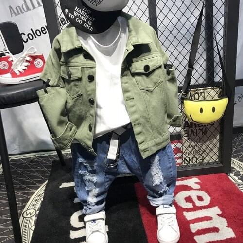 Toddler Boys Clothing Set Casual Jacket Hole Jeans Letter Printed Long Sleeve Shirts 3pcs Baby Boys Fashion Suit Kids Clothes