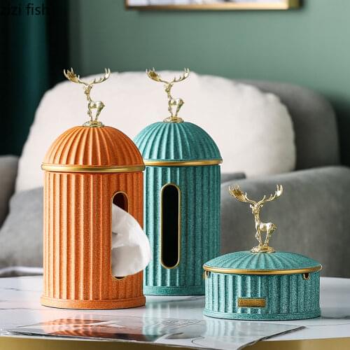 Vertical Stripes Castle Look Tissue Box Deer Dog Ginkgo Leaf Cover Home Decoration Tissue Storage Box Tissue Holder Ashtray