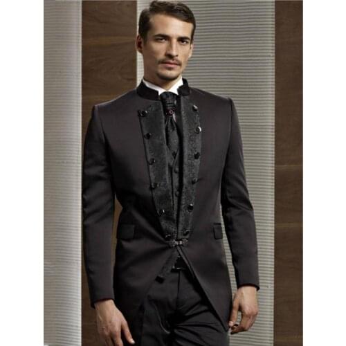 Handsome Dark Brown Men Prom Dress Business Suits Groom Tuxedos Coat Waistcoat Trousers Sets (Jacket+Pants+Vest+Tie) K:1303