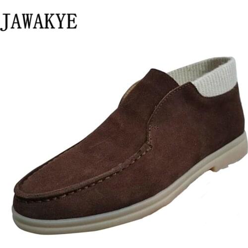 New Wool Collar Loafers Men Round Toe Suede Comfortable Flat Casual Shoes Multicolor Genuine Leather Spring Single Shoes for Men