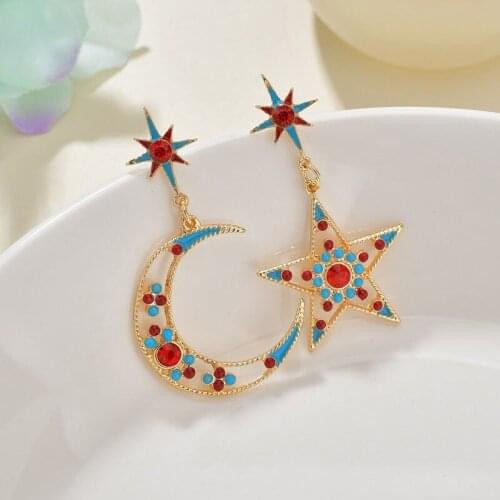 YADA 2020 Vintage Asymmetrical Star&Moon shape Earring Set Statement Crystal Long Earring For Women Jewelry Earrings ER200151