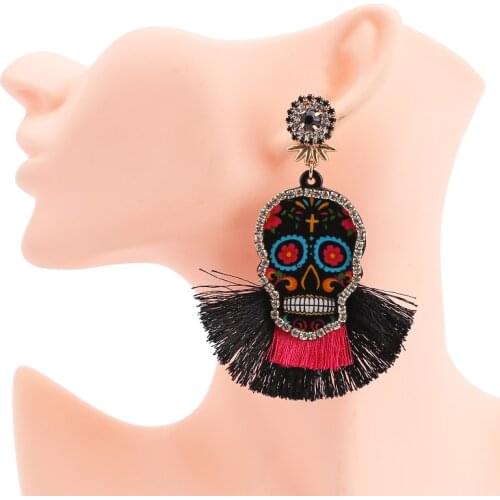 2020 New Fashion Earrings Dangle Tassel Earrings For Women Multicolored Skull Pendant Fringed Drop Earrings Wedding Party Gifts