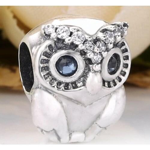 Original Blue Eyes And Stone-set Eyebrows Sparkling Owl Beads Fit 925 Sterling Silverl Charm Europe Bracelet Bangle Diy Jewelry