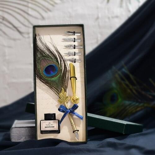 European Retro Suit Feather Pen Birthday Gift Creative Gift Teachers Day Gift Business Gift Pen with 5 Nibs