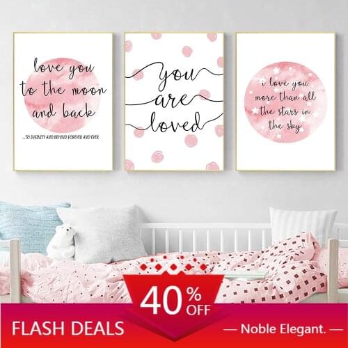 I Love You To The Moon And Back Painting Nordic Poster Pink Moon Posters Nursery Christmas Canvas Wall Painting For Baby Girl Be