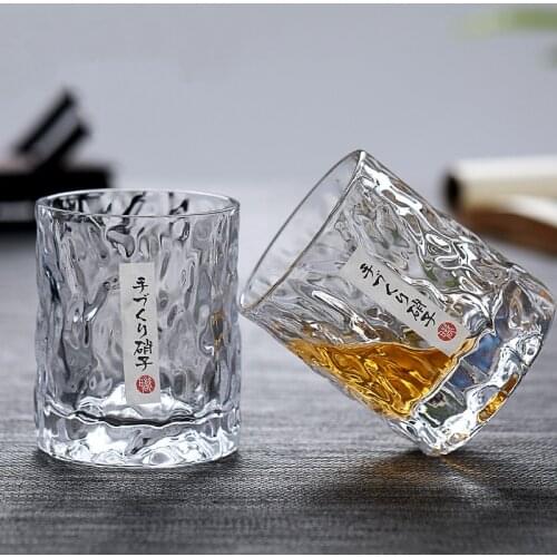 Japanese Style Handmade Hammered Transparent Wine Glass Whiskey Spirit Cup Creative Beer Mug Heat Resistant Coffee Milk Cup