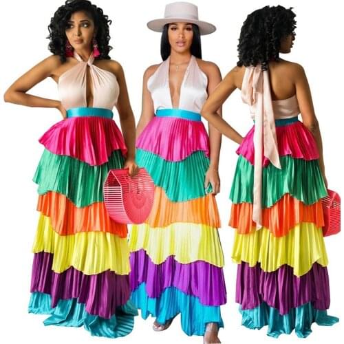S-2XL Ladies Backless Dress African Sexy Deep V Neck Skirt Summer Wide Swing Long Dress Party Dress 2021 Fashion Line Vestidos