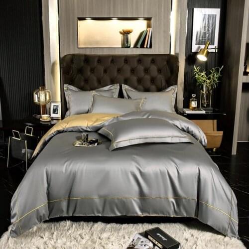 Dark Gray Duvet Cover Queen King Egyptian Cotton 4Pcs Bedding set(1Duvet Cover 1Bed Sheet 2Pillow Shams)Simple Solid Easy Care