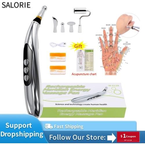 USB Rechargeable Acupuncture Pen 5-Head Laser Meridian Energy Massage Pen Massager for Body Face Neck Leg Therapy Health Care