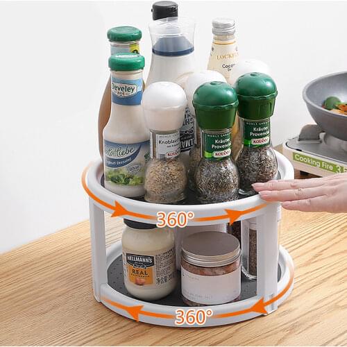 Rotating Organizer Kitchen Storage Tray Condiment Storage Rack Spice Rack Pantry Cabinet Turntable Round Shelf 2 Tier