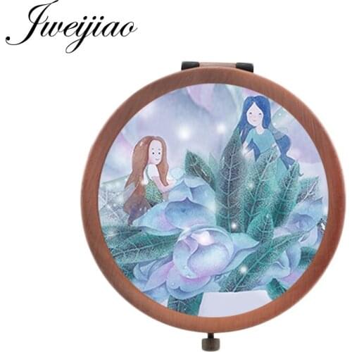 Youhaken Cartoon photo Printing ART Round Mini Compact mirror vintage fairy Brand Hand Mirror 2019 best gift FQ323